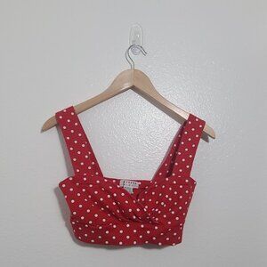 Express Tricot Twist Crop Tank Top Red White Dots Women's Medium Y2K 90's